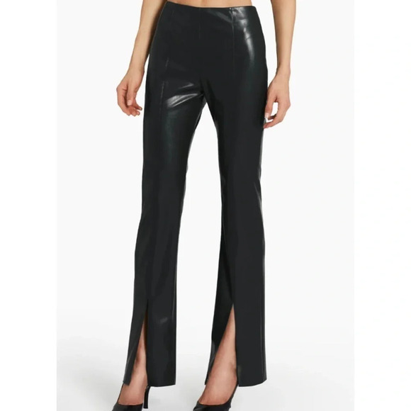 Amanda Uprichard Black Faux Leather Split Hem Pants - Picture 2 of 13